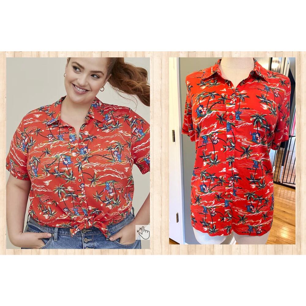 New‎ Torrid 2 (2X) Disney Lilo & Stitch Tropical Hawaiian Button Up Challis Top